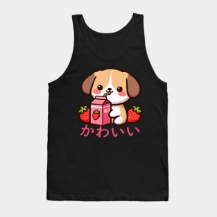 Kawaii Dog Drinking Strawberry Milk Tank Top